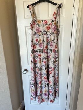 House of Harlow 1960 Floral Tie-Strap Maxi linen dress size medium